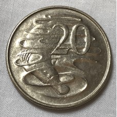 AUSTRALIA 1967 . TWENTY 20 CENTS COIN . FIRST PORTRAIT . PLATYPUS
